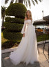 Off Shoulder Sparkly Ivory Lace Tulle Wedding Dress With Detachable Sleeves